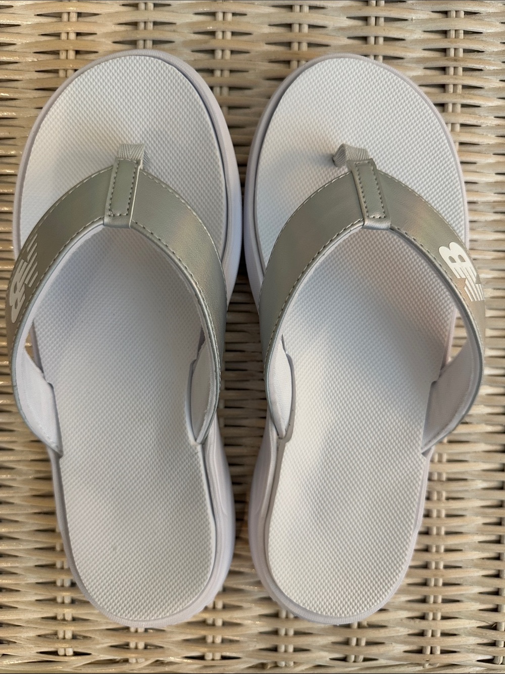 New Balance White and Silver Women's Flip Flop Sandals